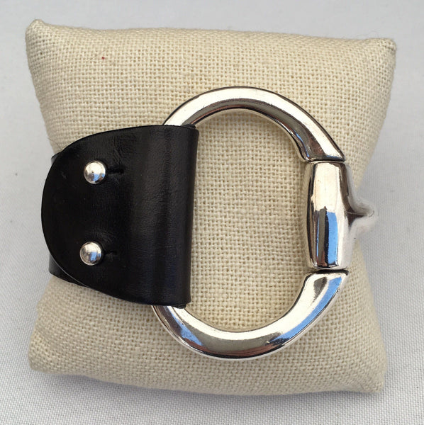 BLACK leather cuff Snaffle Bit bracelet black snaffle bit image 2