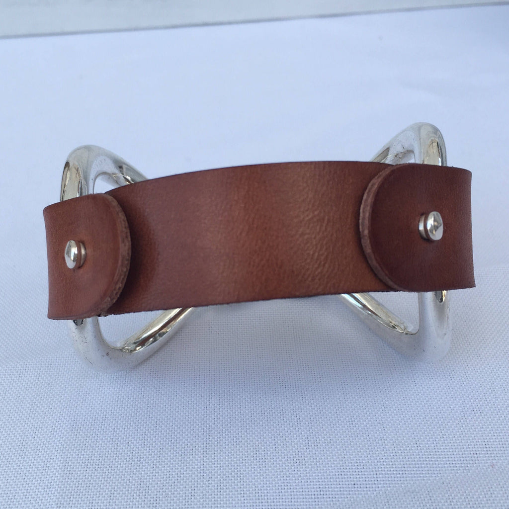 Two-Sided Snaffle Bit Leather Bracelet with Brown Leather Cuff image 7