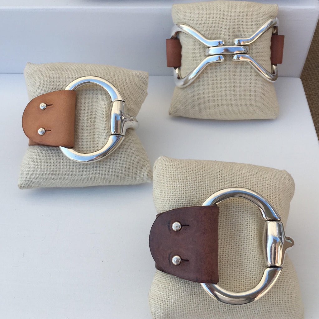 Two-Sided Snaffle Bit Leather Bracelet with Brown Leather Cuff image 8