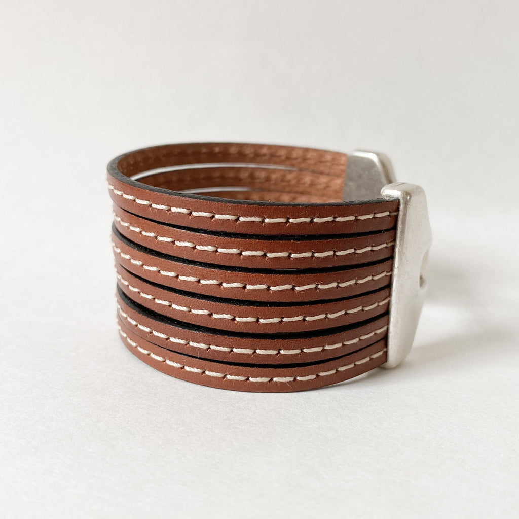Dark Brown multi strand bracelet with silver clasp