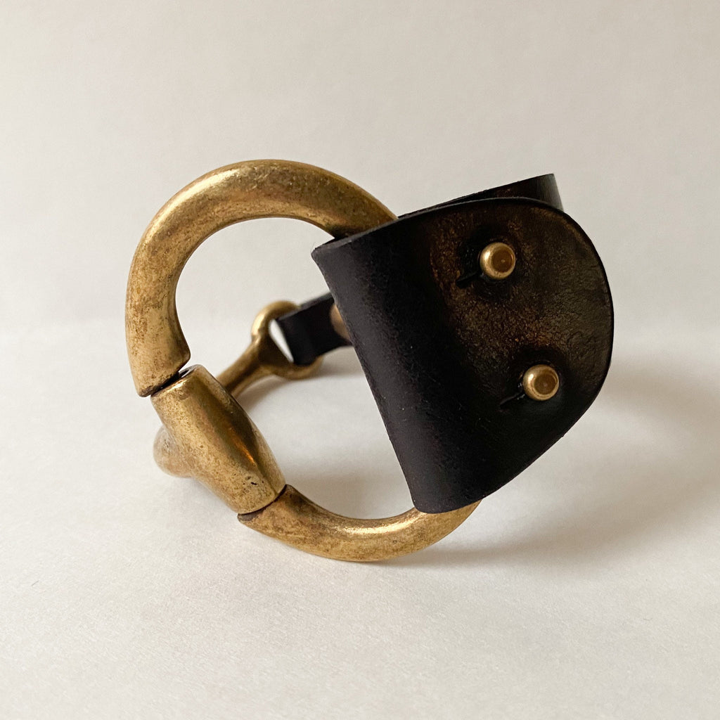 Black Leather Belt with Gold Tone Antique Brass Belt Buckle