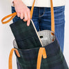 Green Navy Blue Watch Plaid City Tote Oil Cloth Bag with image 5